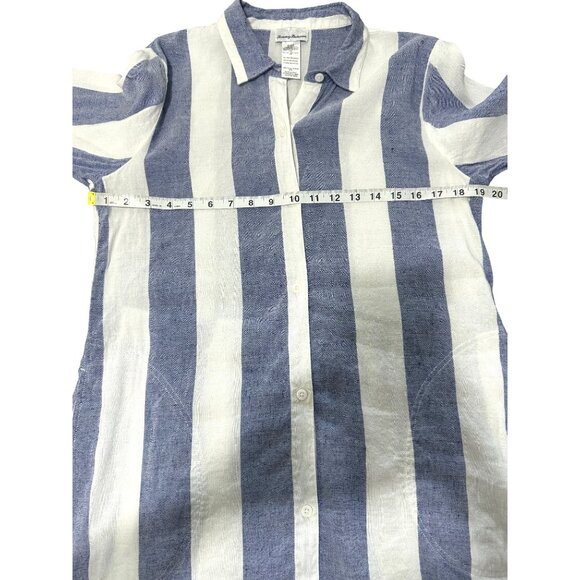 Tommy Bahama Rugby Beach Stripe Cover-Up Tunic Shirt Dress Linen Blue Size M - Picture 7 of 8